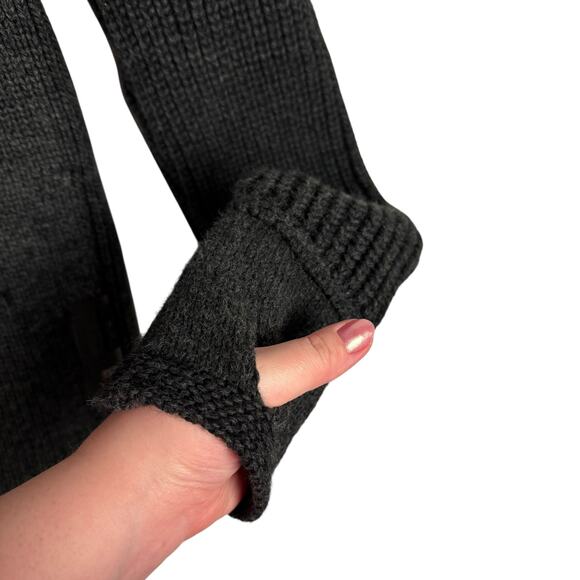 Leif Nelson Gray Streetwear Knit Shawl Drawstring Neck Fitted Sweater Sz Small - Picture 10 of 11